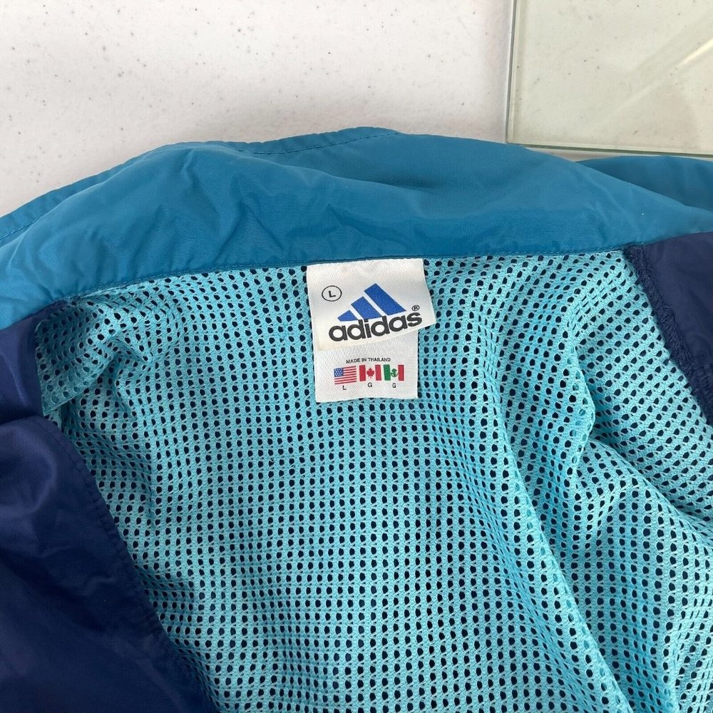 Adidas Embroidered Full Zip Windbreaker Jacket Vintage Blue Size L - Picture 4 of 4